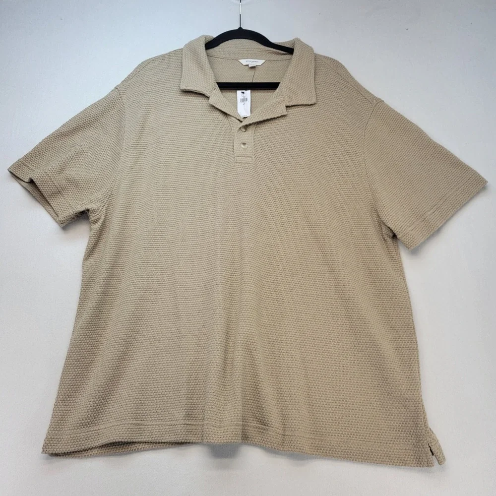 Banana Republic Crochet Polo Mens XXL Sanded Khaki Short Sleeve Knit